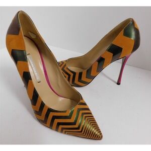 Nicholas Kirkwood Multi Orange Green Zig‎ Zag Pumps Heels Italy sz 37